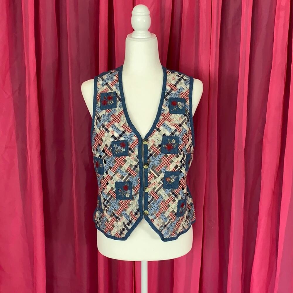 Vintage‎ Casey and Max cottagecore denim latticed gingham vest, med